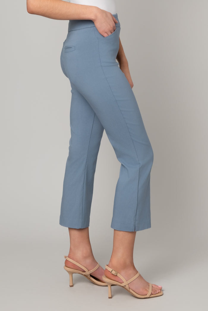 Pull On Cropped Flare Pant in Dusty Blue