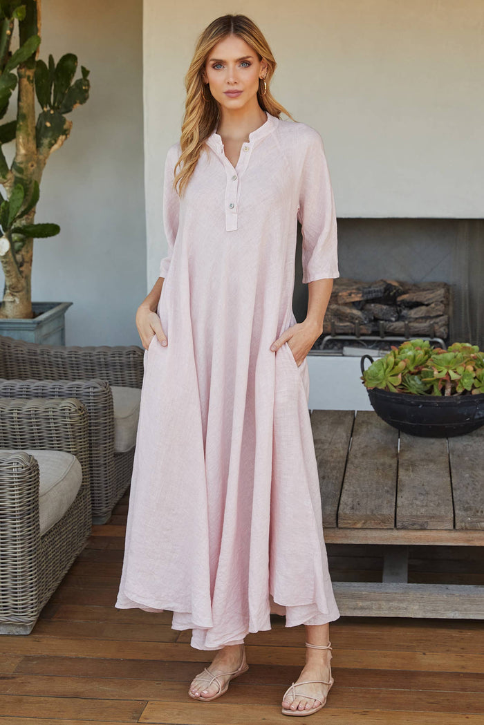 Italian Linen 3/4 Sleeve Maxi Dress