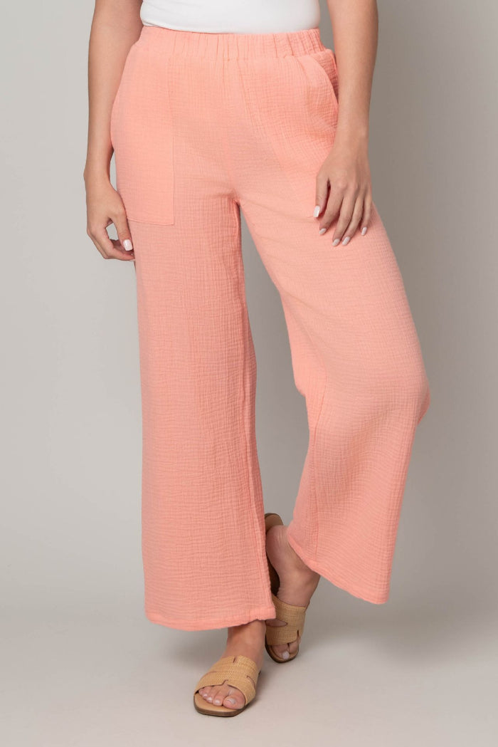 Summer Days Cotton Gauze Pull On Wide Leg Pant